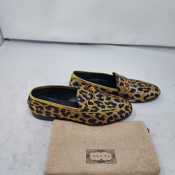 Gucci Jordaan Gold Black Leopard Horsebit Loafer Shoe - Picture 9 of 11
